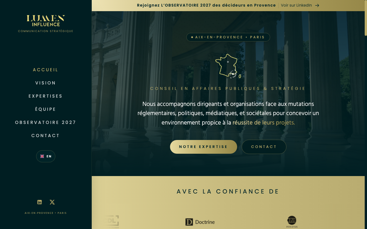 Aperçu du site Lumen Influence